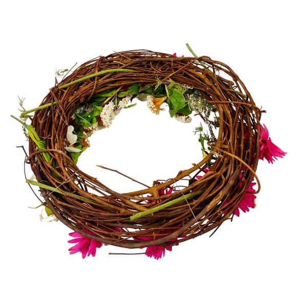 Everyday Spring Summer Artificial Front Door Grapevine Wreath 15" Chiffon, Daisy - Picture 2 of 9
